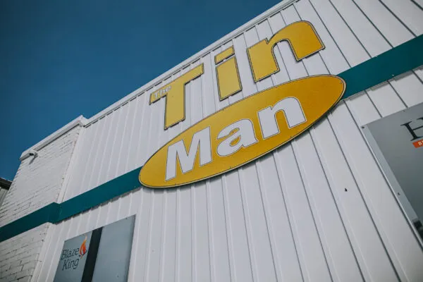 The Tin Man showroom with rows of stoves and fireplaces on display